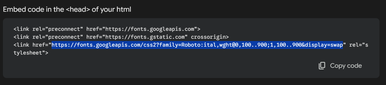 Google fonts view select
